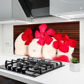 Szkło do Kuchni na Ścianę Kwiaty Na Ciemnych Kamieniach