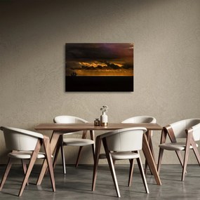 Obraz na szkle - żaglówka o zachodzie słońca (70x50 cm)