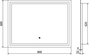 Mexen Miko lustro łazienkowe podświetlane 80 x 60 cm, LED 6000K, antypara - 9819-080-060-611-00