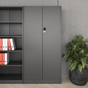 Biurowa szafa metalowa na akta DANIEL, 900 x 1850 x 400 mm, antracytowa