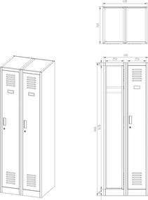 Dwudrzwiowa szafa BHP wąska 60x50x180 cm Kacper 2, czarna