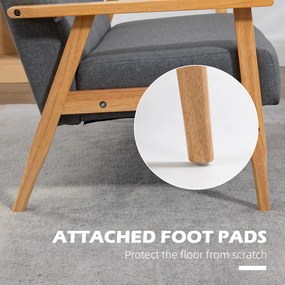 HOMCOM Trzyosobowa sofa tapicerowana, drewno kauczukowe, 154,5 x 69,5 x 73 cm, Szary