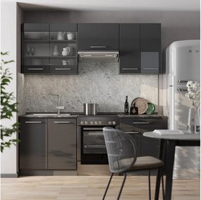 Zabudowa kuchenna antracyt wysoki połysk 200x60x81.6 fame-line