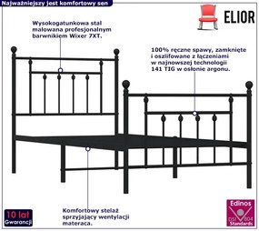 Czarne metalowe łóżko jednoosobowe 100x190cm - Velonis