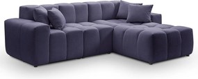 Emporius Napoli narożnik do salonu - gruba pianka, miękki narożnik w nowoczesnym stylu - prawostronny, tkanina aksamitna, niebieski (Komodo 50)