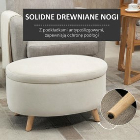 HOMCOM Ławka z miejscem do przechowywania, Hoker, owalny kształt, wygląd aksamitu, do 80 kg, 71 x 51,5 x 42 cm, Beżowy