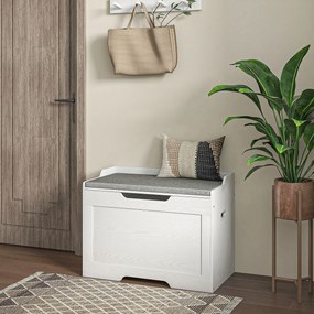 HOMCOM Skrzynia na przechowywanie 103 litry, ławka z miejscem na przechowywanie z zawiasem bezpieczeństwa, poduszką, do różnych pomieszczeń, Biały