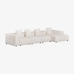 Modułowa Sofa Z Szezlongiem Prawym, 4-częściowa (↔︎420 Cm) Z Wysokim Podłokietnikiem Bruna Bouclé White - Sklum