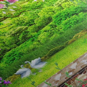 Obraz - Magiczny ogród z łabędziami (z zegarem) (90x30 cm)