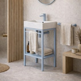 Zestaw umywalka z konglomeratu NAVI 100 x 45 cm + stojąca konsola NAVI Step | Różne kolory | Różne rozmiary : Kolor - Niebieski, Otwory na baterię - Bez otworów, Rozmiar - 60 x 45 cm