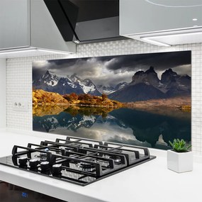 Szkło do Kuchni na Ścianę Odbicie Gór w Lustrze Wody