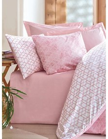 Biała/różowa pościel jednoosobowa z bawełny renforcé 140x200 cm Soft Geometry – Mila Home Luxury
