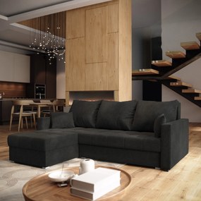 Masseno Narożnik NIDA z funkcją spania i pojemnikiem na pościel Narozniki L, Rozkładana sofa - Czarny, INARI 100