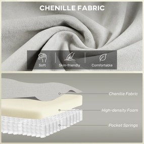 HOMCOM 146 cm dwuosobowa sofa, sofa z chenille, dwuwarstwowe tapicerowanie, poduszki sprężynowe, głębokie siedzisko, wysokie oparcie, kremowa | Aosom PL