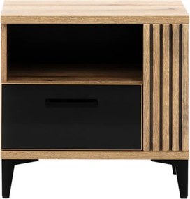 Szafka Nocna z Szufladą do Sypialni DYNAMO 52 cm Dąb evoke / czarny połysk Loft