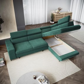 Masseno Narożnik VELISS z funkcją spania i pojemnikiem na pościel Narozniki L, Rozkładana sofa - Lazurowy, CASTEL 75