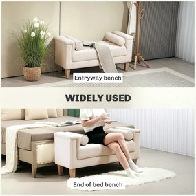 HOMCOM Ławka tapicerowana w stylu vintage z pokryciem z szenuilu, podłokietniki, 2 poduszki, ramka z drewna, ławka do sypialni, salonu, przedpokoju, 115 x 44 x 58 cm, Beżowy