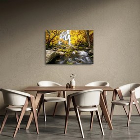 Obraz na szkle - Wodospady w jesiennym krajobrazie, żółty (70x50 cm)