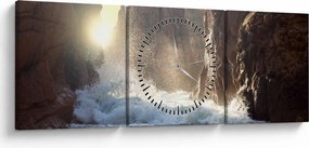 Obraz - Skały i fale oceanu (z zegarem) (90x30 cm)
