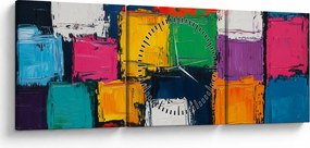Obraz - Obraz z kolorowymi kwadratami (z zegarem) (90x30 cm)