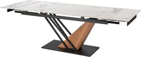 Zestaw Stół Rozkładany Ceramiczny REX 2 180-240 cm Biały Marmur/Czarny i 4 Krzesła Tapicerowane PAUL Szare