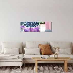 Obraz - jagody w filiżance (z zegarem) (90x30 cm)