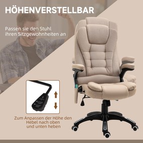Vinsetto Ergonomiczny fotel biurowy z funkcją masażu i ogrzewania, regulowany, 67 x 74 x 107–116 cm, Brązowy