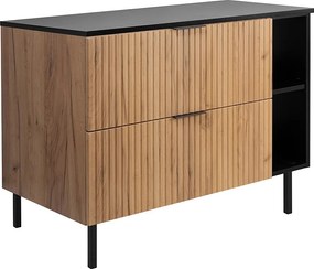 Szafka pod umywalkę, Dąb Craft / Czarny + czarny uchwyt, 100 x 77 x 46 cm, nogi czarne, bez blatu