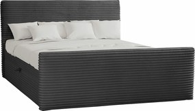 Łóżko kontynentalne z pojemnikiem i topperem TRENTO, pluszowy sztruks VELO, 180x200 cm, Grafitowy, H3-Bonell