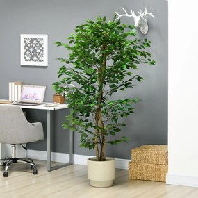 HOMCOM Sztuczny Ficus, realistyczny, łatwy w pielęgnacji, w komplecie z doniczką, wysokość 180 cm, Zielony