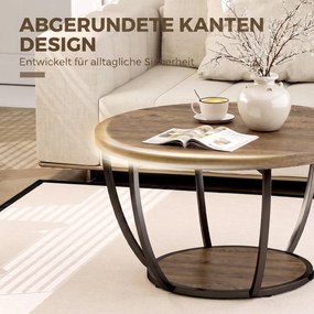 HOMCOM Stolik kawowy z 2 poziomami, stolik do salonu 80 x 80 x 43,8 cm, Brązowy/Czarny | Aosom PL