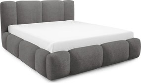 FURNISTAR BIANNO - 140 x 200. Łóżko tapicerowane z pojemnikiem na pościel, dwuosobowe ze stelażem, wygląd boxspring, bez materaca, do sypialni- Szare