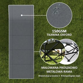 Outsunny Łóżko polowe składane z materacem, poduszką i boczną kieszenią 190 x 65 x 37 cm do 150 kg Jasnoszary