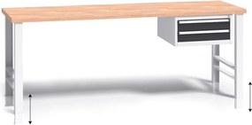 Stół warsztatowy z regulacją wysokości G3, 2000 x 685 x 840-1050 mm, 1x 2 szufladowy kontener, grafitowy