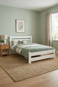 Białe sosnowe podwójne łóżko z zagłówkiem 140x200 L1-H99