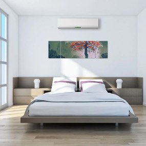 Obraz samotnego czerwonego drzewa (170x50 cm)