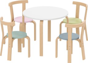 AIYAPLAY 5-częściowy zestaw stolik i krzesła dla dzieci, lekkie lite drewno, kolorowy