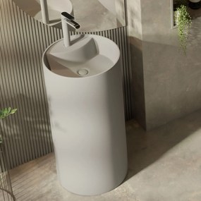 Umywalka z konglomeratu wolnostojąca okrągła szara matowa 87 x 44 cm KALMI GREY MATT z otworem na baterię : Podłączenie syfonu - Do ściany