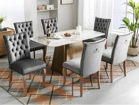 Zestaw 6 foteli tapicerowanych welurem - stelaż z litego drewna - szary