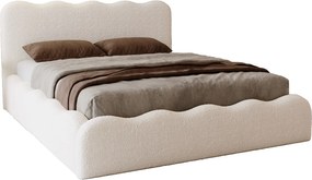 Emporius Wave łóżko 140x200 cm - łóżko z pojemnikiem, łóżko tapicerowane 140x200 do sypialni - tkanina boucle, beżowy (Anthology 3)