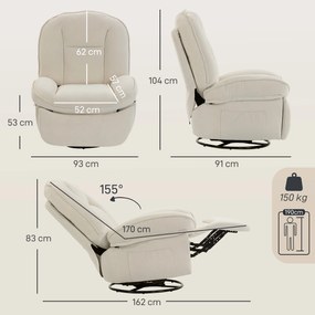 HOMCOM Fotel Relaksacyjny, Obracany Fotel z Funkcją Kołysania i Rozkładania, Głębokie Siedzisko, Grube Oparcie, Łatwy Montaż, Kremowy | Aosom PL