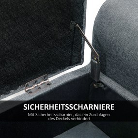 HOMCOM Ławka z miejscem do przechowywania, belastbar do 130 kg, wygląd lnu, drewno kauczukowe, 116 x 44 x 58 cm, Jasnoszary