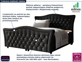 Czarne łóżko kontynentalne z kryształkami 5 rozmiarów Z7-Z21