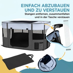 PawHut Plac zabaw dla zwierząt, składany, z torbą do przechowywania, dla szczeniąt i kociąt, do wnętrz i na zewnątrz, Szary | Aosom PL