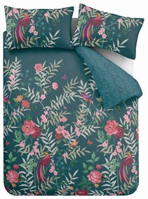 Ciemnozielona pościel dwuosobowa 230x220 cm Tropical Floral Birds – Catherine Lansfield