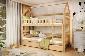 Łóżko piętrowe domek FELIKS 180x80 sosna lakierowana drewniane trzyosobowe KOCOT KIDS