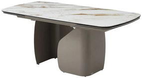 Rozkładany stół jadalniany dla 6–10 osób z ceramiki, hartowanego szkła i metalu w kolorze taupe – efekt białego marmuru – CAMUVO od Maison Céphy.