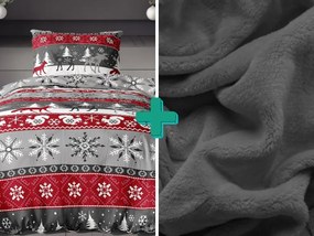 PrzytulneMieszkanie.pl PrzytulneMieszkanie.pl PrzytulneMieszkanie.pl Pościel flanelowa SNOWY FOREST szara + prześcieradło z mikropluszu SOFT 90x200 cm ciemnoszare