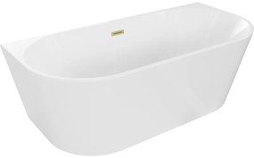 Mexen Oval wanna wolnostojąca przyścienna 180 x 80 cm, biała, przelew złoty szczotkowany - 52671808000-55