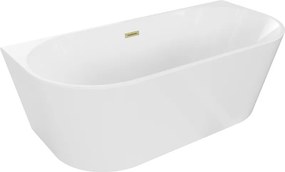Mexen Oval wanna wolnostojąca przyścienna 180 x 80 cm, biała, przelew złoty szczotkowany - 52671808000-55